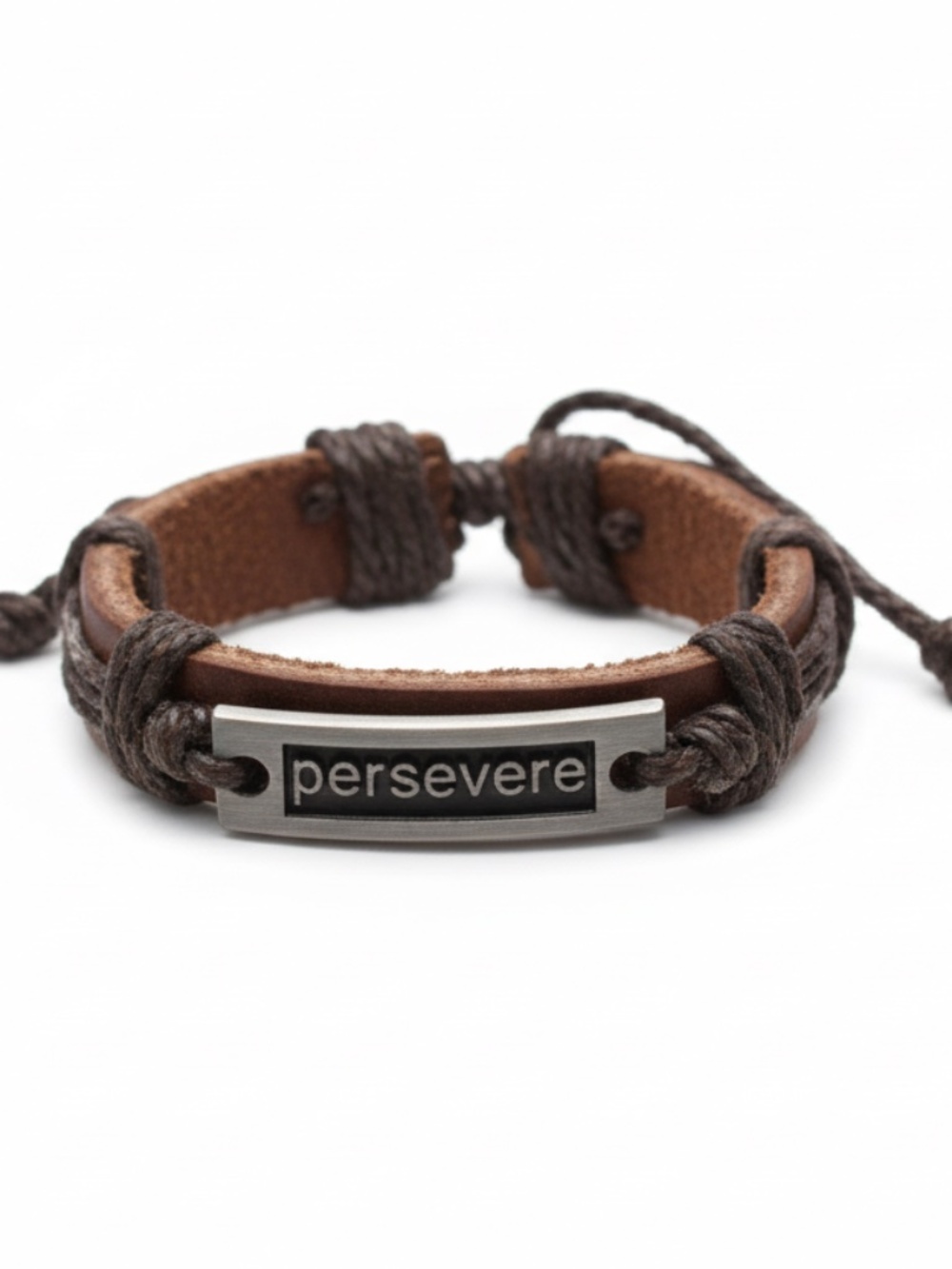 Leather Adjustable Persevere Bracelet‎ Unisex Adult